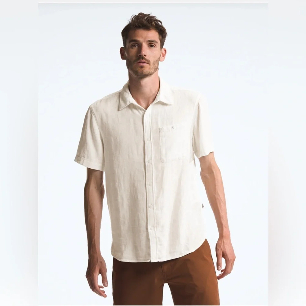 The North Face Men's Loghill Jacquard Gardenia White Hemp Cotton Blend Shirt XXL